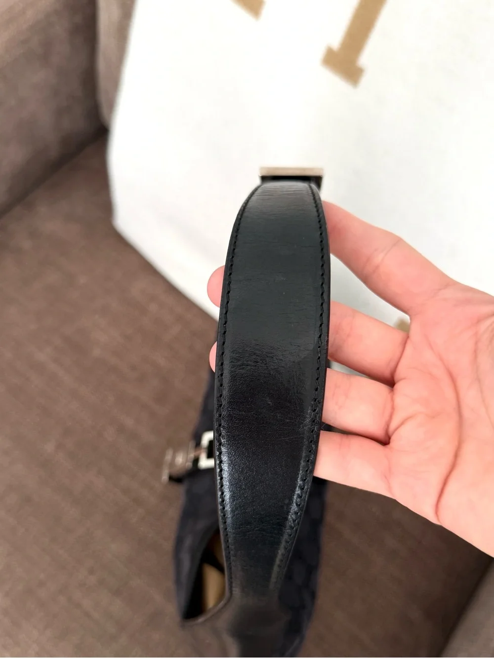 Gucci authentic Jackie hobo bag black monogram canvas black leather shoulder bag